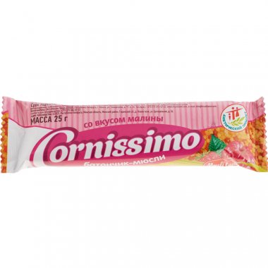 Батончик-мюсли Cornissimo специализированный (для диет.пит.) со вкусом малины 25г №1