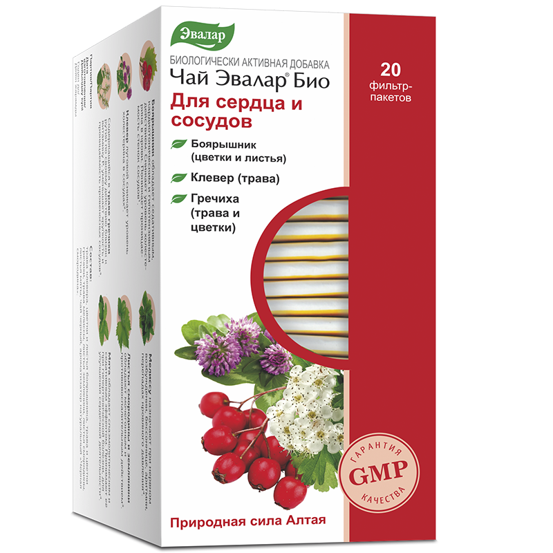 Чай ЭВАЛАР БИО для сердца и сосудов БАД 1,5г фильтр-пакет №20