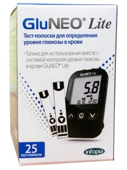 Тест-полоски GluNeo Lite м-лы расходные к с-ме GluNeoLite упаковка №25