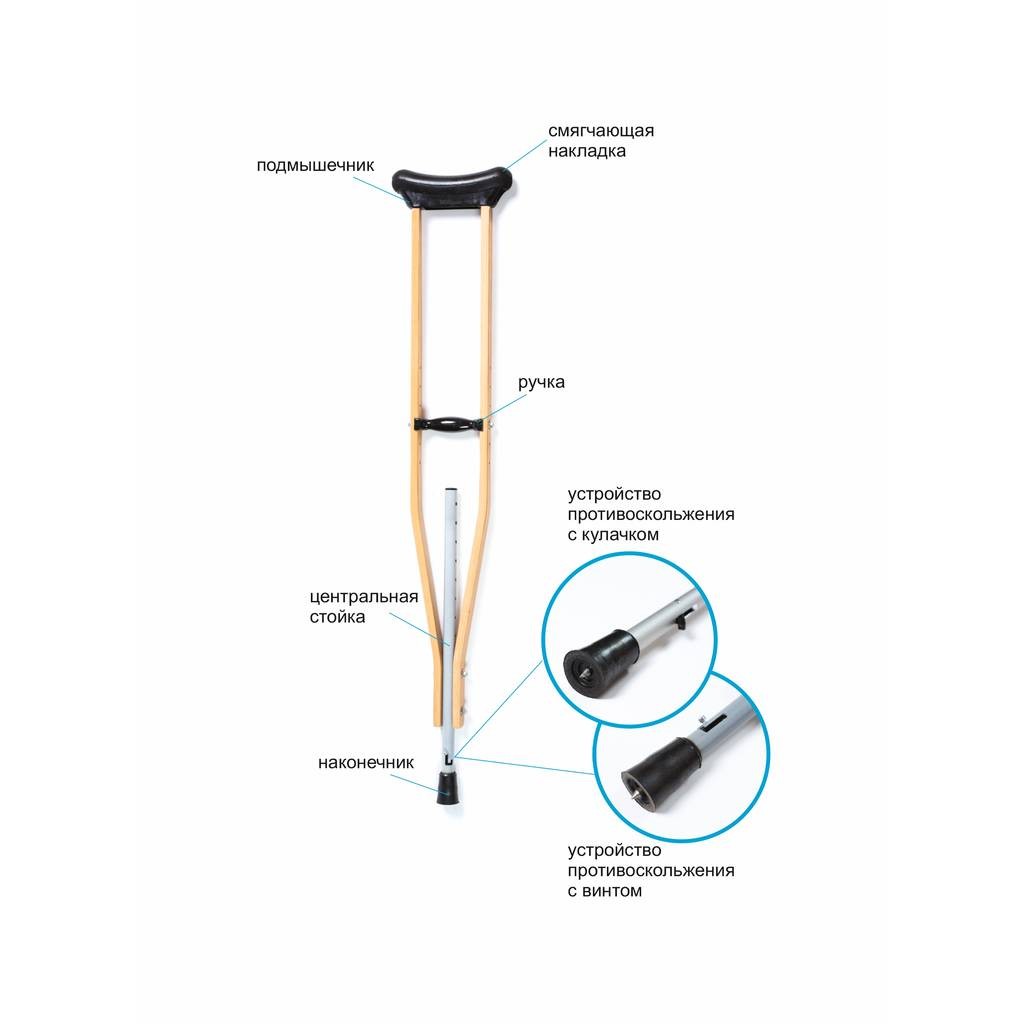 Костыли комбинированные для взрослых с уст-вом против скольжения №1
