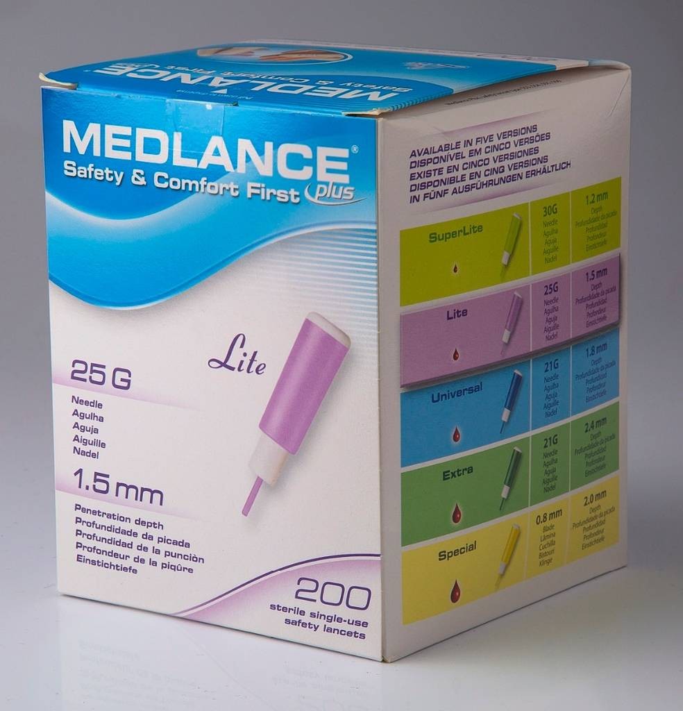 Ланцеты одноразов.Medlance Plus LITE 25Gx1.5mm штука №200