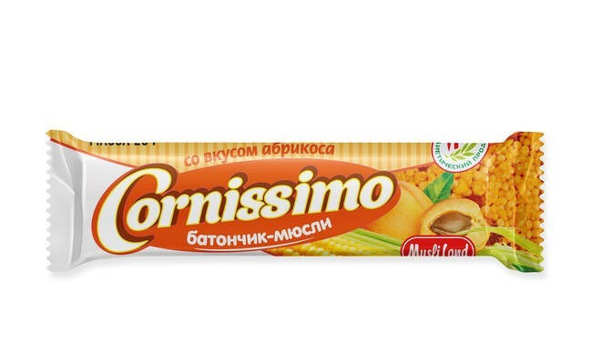 Батончик-мюсли Cornissimo специализированный (для диет.пит.) со вкусом абрикоса 25г №1