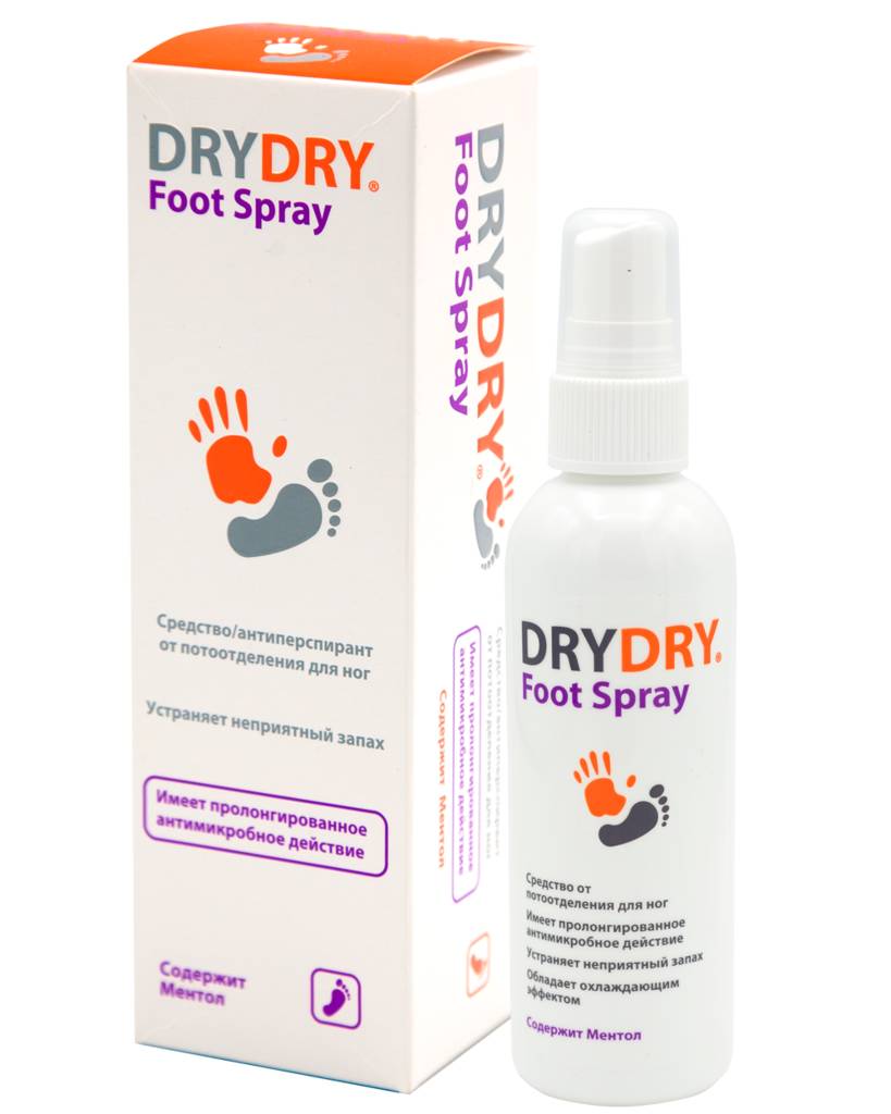 Средство-антиперспирант от потоотделения DRY DRY Foot Spray для ног с антимикр.действием 100мл упаковка №1