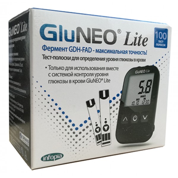 Тест-полоски GluNeo Lite м-лы расходные к с-ме GluNeoLite упаковка №100